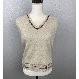 Woolrich Embroidered Ramie Cotton Pullover Alpine Country Stitched Vest Sz Large